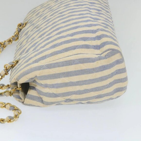 CHANEL Quilted Chain Big Matelasse Shoulder Bag Canvas Light Blue CC Auth 58349A - Picture 5 of 15